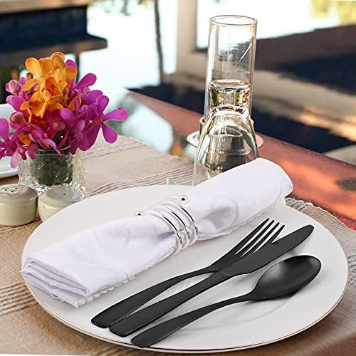 HOLIHIGH 24 Pieces Black Stainless Steel Cutlery Set for 6 People, Matt Black Flatware Tableware Set, Silverware with Spoon Knife and Fork Set, Easy Clean, Dishwasher Safe