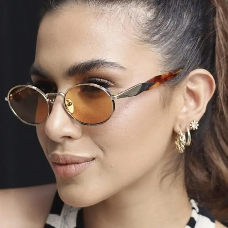 Image of POINT Retro Oval Sunglasses For Men Women Stylish - UV400 Protection Designer Goggles - Vintage Metal Sun Glasses for Woman - Trendy Branded Full Rim Shades for All Face Shapes