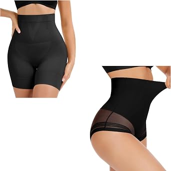 Shapewear 2-Pack High Waisted Shorts & Briefs | Tummy Control Underwear Set for Under Dresses & Everyday Wear