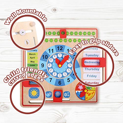 Pidoko Kids Montessori Toys For Toddlers 3 Years - 4 Year Old Learning Materials For Preschool - All About Today Board - Wooden Calendar And Learning Clock - Educational Gifts For Boys And Girls #TOP4
