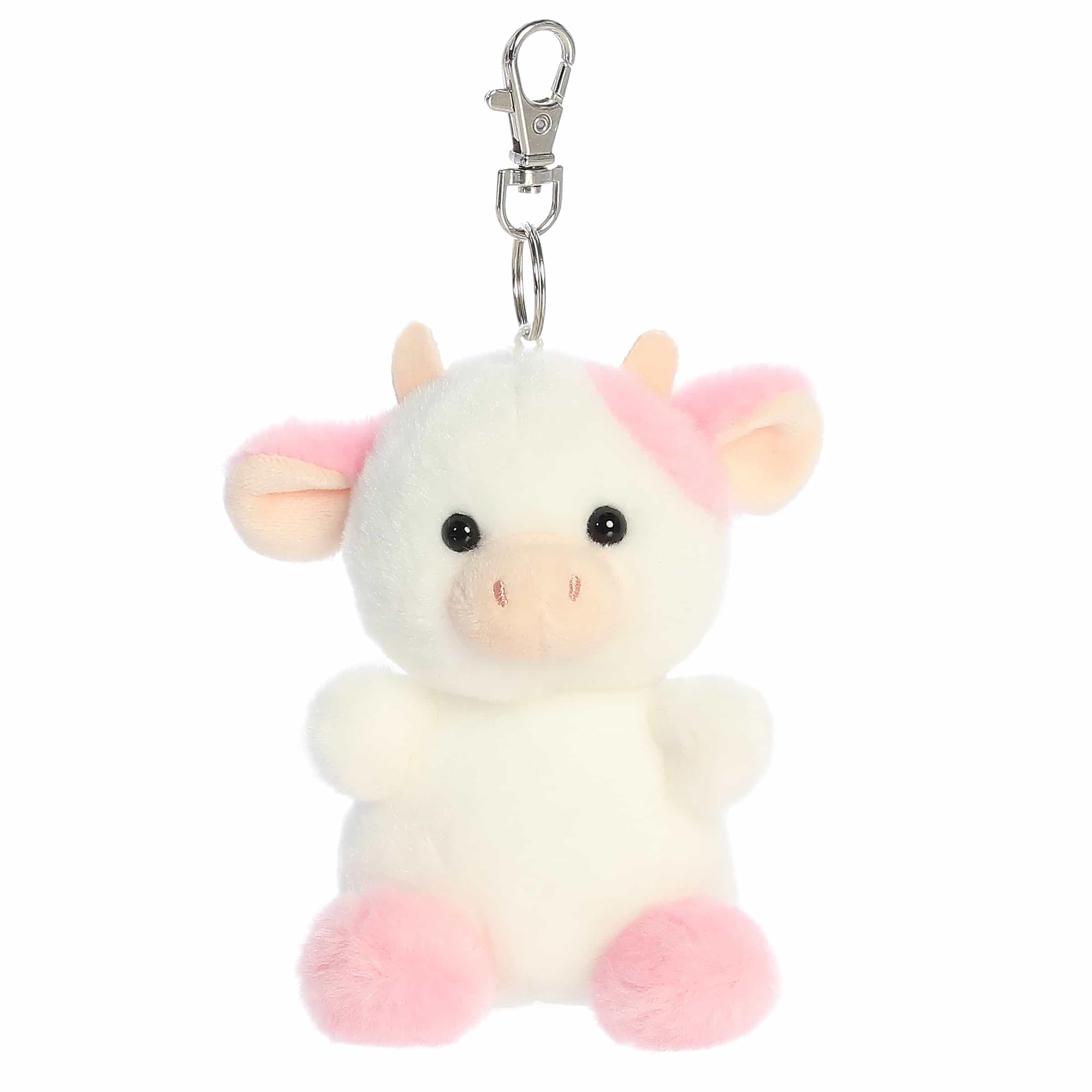 Aurora® Adorable Palm Pals™ Belle Strawberry Cow™ Clip-On- Fun Collectible Plush For Kids and Adult Collectors - Perfect For Backpacks and Birthday Gifts - White 4 Inches