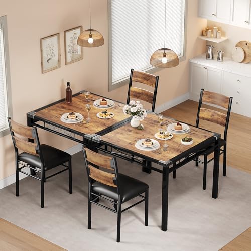 GarveeHome Dining Table Set for 2, Dining Table with 2 Upholstered Chairs, Wood 3-Piece Kitchen Dining Room Table Set with Corner Protector for Small Space, Kitchen, Apartment, Rustic Brown