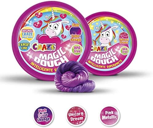 Szał Magic Dough Inteligentne ciasto w 70g blaszki zestaw ciasta jednorożca Jednorożec Ciasto dziecięce różowe, różowe lub fioletowe - wstępny wybór niemożliwy - magiczne ciasto od 3 lat 58917