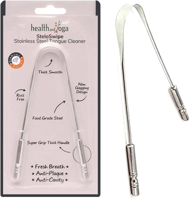 HealthAndYoga® SteloSwipe Stainless Steel Tongue Cleaner (Pack of 1)- Premium Design, Surgical Grade Scraper, Sterlisable- For Oral Care, Prevents Bad breath & Cavities- Women & Men- Travel/Home Use