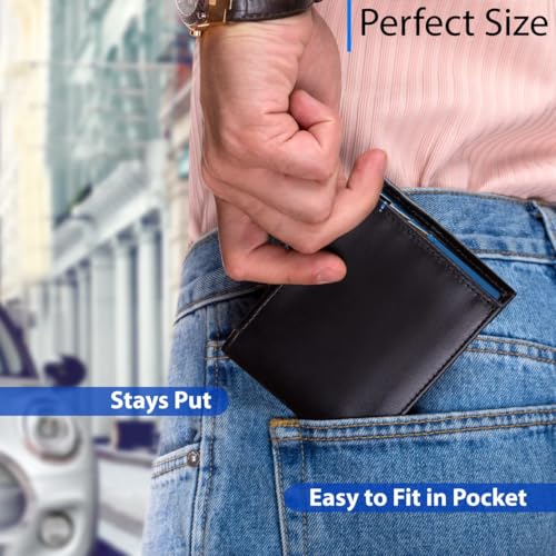 Slim Leather Wallet for Men & Women – Genuine Leather Bifold Card Holder – Handmade Minimalist Wallet with Multiple Card Slots & Bill Compartments – Front Pocket Design – Black & Blue4