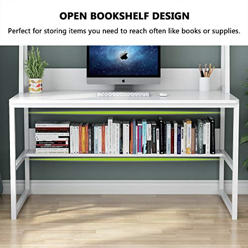 Tribesigns Computer Desk With Hutch, 47 Inches Home Office Desk With Space Saving Design With Bookshelf For Small Spaces(Engineered Wood, White&White) - Image 8
