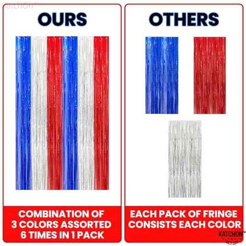 Image of KatchOn, XtraLarge Red White and Blue Streamers - 3.2x8 Feet, Pack of 2 | Red, White and Blue Decoration, Foil Fringe Backdrop Curtains, Tinsel Streamers Party Decorations for Patriotic Decorations