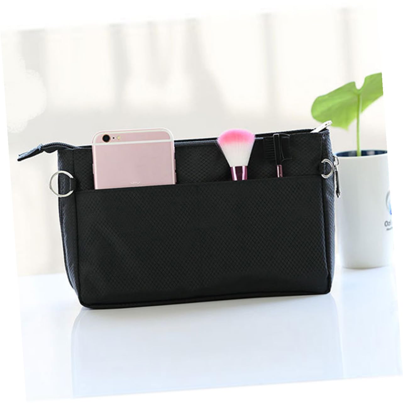 Homoyoyo Borsa Cosmetica in Nylon Nero, Organizer Interno per Trucchi Grande Capacità, per Borse e Tote per Conservare Cosmetici e Carte