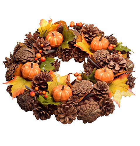 HEITMANN DECO Bunter Herbstkranz - Herbstdeko Natur mit Kürbissen, Türkranz zum Aufhängen, Tischdeko - Braun, Orange, Grün - Ø ca. 35 cm