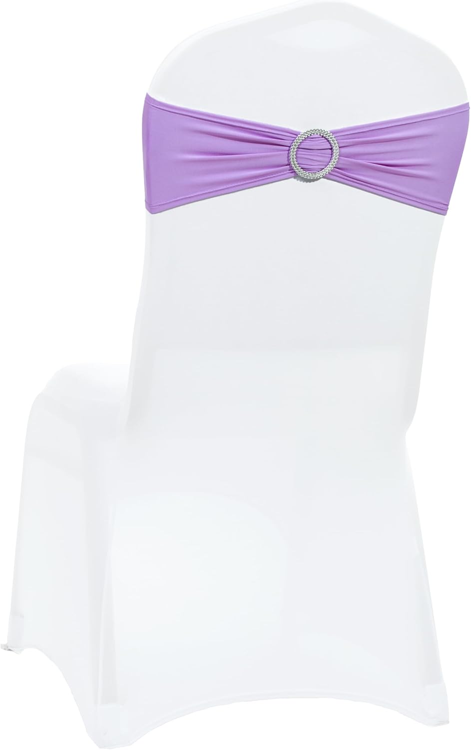 VDS - Lavender | Spandex Chair Sashes Bows | 100 PCS | Stretch Elastic Banquet Universal Folding Chair Band Tie with Silver Buckle Slider for Wedding Party Conference Celebration Event Decoration