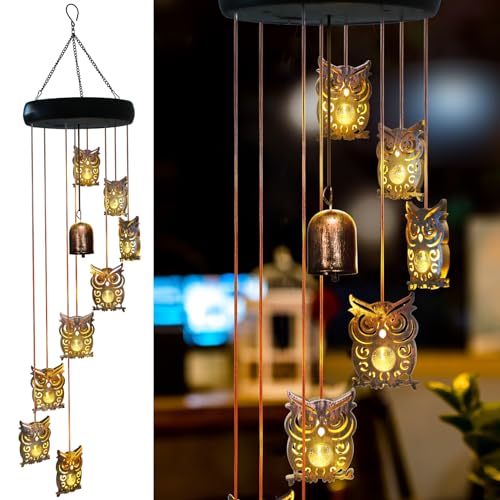 8 LED Solar Upgrade Owl Wind Chimes...
