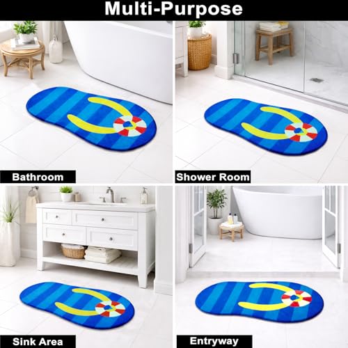 Image of Luxe Home 3D Bath Mat Slipper Shaped Super Soft, Anti Slip Skid, Washable, Quick Dry Floor Mat for Bathroom, Bedroom, Living Room (Blue, 44x88 cm)