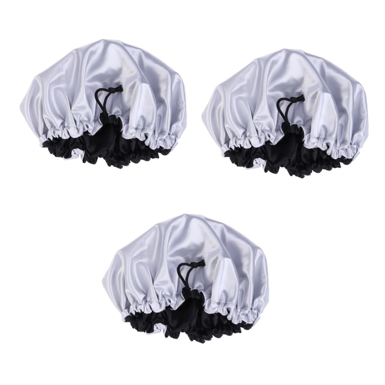 FRCOLOR 3pezzi Cuffietta Notte Doppio Per Donne Cappello Da Notte Raso Argento Per Dormire e Proteggere