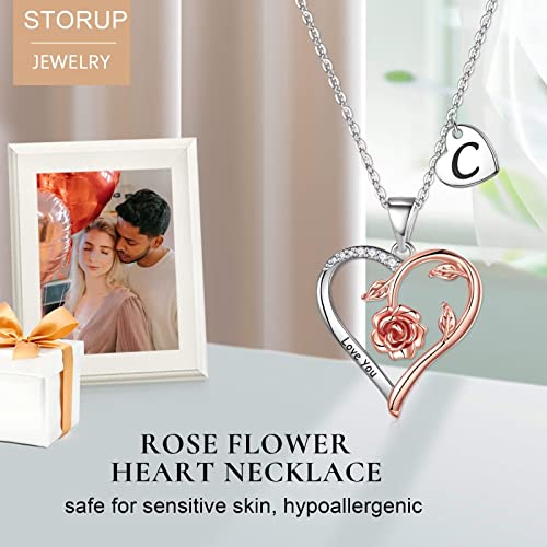 Storup Rose Heart Necklaces Gifts For Women Wife, Initial C Necklaces Jewelry For Women Teen Girls Bridesmaid Gifts Mothers Day Birthday Gifts For Her Women Girlfriend #TOP5