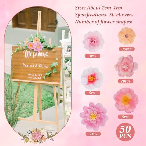 50 Stück Kunstblumen Blumenköpfe, Kunstblumen Deko Künstliche Blumen Mini Seidenblumen Künstliche Blütenköpfe Fake Blumendeko für Hochzeit Home DIY Crafts Tortendeko (Lichtfarben Gemischt)