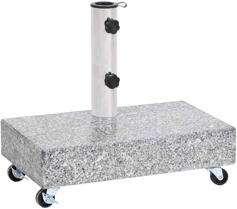 vidaXL Granite Umbrella Base, Heavy-Duty Outdoor Parasol Stand, Light Gray, 17.7"x9.8"x3.3", Stainless Steel Tube, with Wheels, Includes Adapters for 1.5"/1.9" Pole