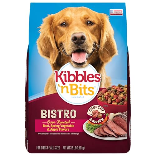 Kibbles 'n Bits Bistro Dry Dog Food, Oven Roasted Beef, Spring Vegetable & Apple Flavors for Adult Dogs, 3.5 lb. Bag, 4 Count