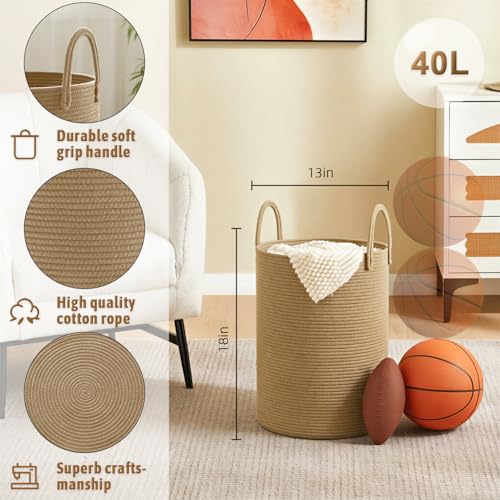 Image of Artfeel Laundry Basket,Woven Cotton Rope Laundry Hamper,40L for Decorative Storage of Dirty Clothes,Toys and Blankets in Bathroom,Baby Room and Living Room