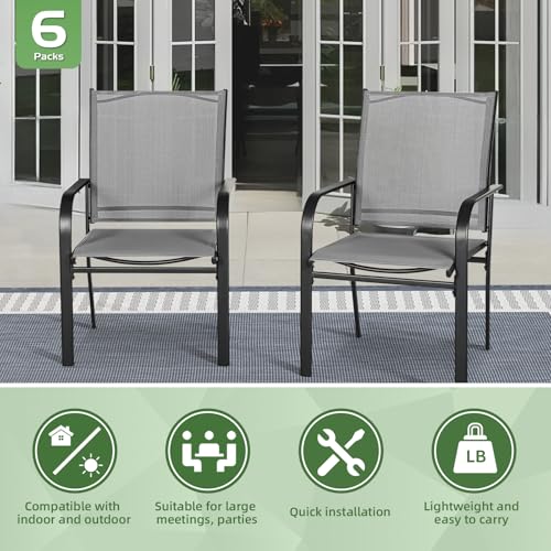Crownland 7 Piece Patio Dining Set, Outdoor Textilene Dining Sets, 6 Textilene Metal Chairs and Rectangular Outdoor Dining Table with 1.57\" Umbrella Hole (Grey) - Thumbnail 5
