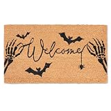 Halloween Welcome Coir Doormat 17'x30', Outdoor Front Door Mat with Bats Skeleton Hands and Spider Design, PVC Non Slip Backing, Fall Halloween Welcome Mat for Front Porch Entryway Decor
