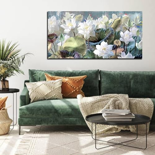 Tableau mural fleur de lotus blanc aquarelle AEFOUU 20x40 cm