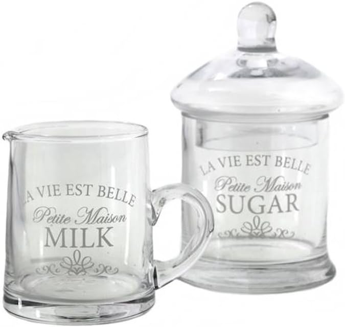 Vintage Retro Glass Milk Cream Serving Jug Creamer & Sugar Bowl Pot Set