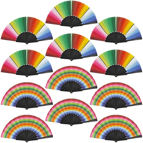 12 Pcs Fiesta Paper Fans，Cinco de Mayo Mexican Folding Hand Fan Colorful Folding Fan for Birthday Luau Festivals Mexican Cinco De Mayo Carnivals, Taco Tuesday Event Party Supplies (Colorful3)