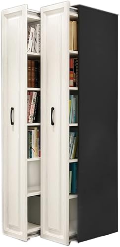 FIFOR Librería estrecha de 82.7 pulgadas de alto (6 estantes internos), estantería extraíble móvil oculta con puertas, armario de archivo A4 a