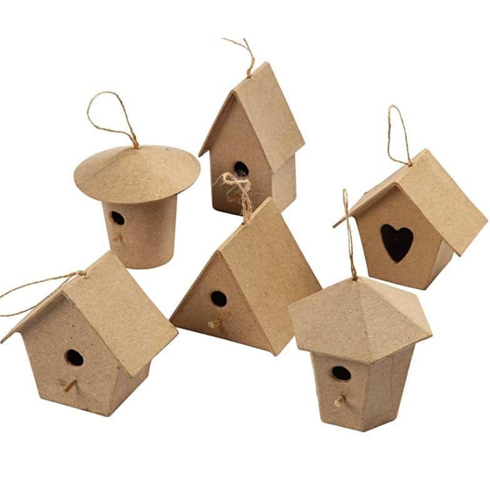 Crafty Capers 6 Mini Paper Mache Birdhouse Or Bird Box Ornaments