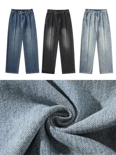 Men's Spring Summer Jeans, Korean Fashion, Black Blue, Wide Leg, Loose Straight Denim Pants3