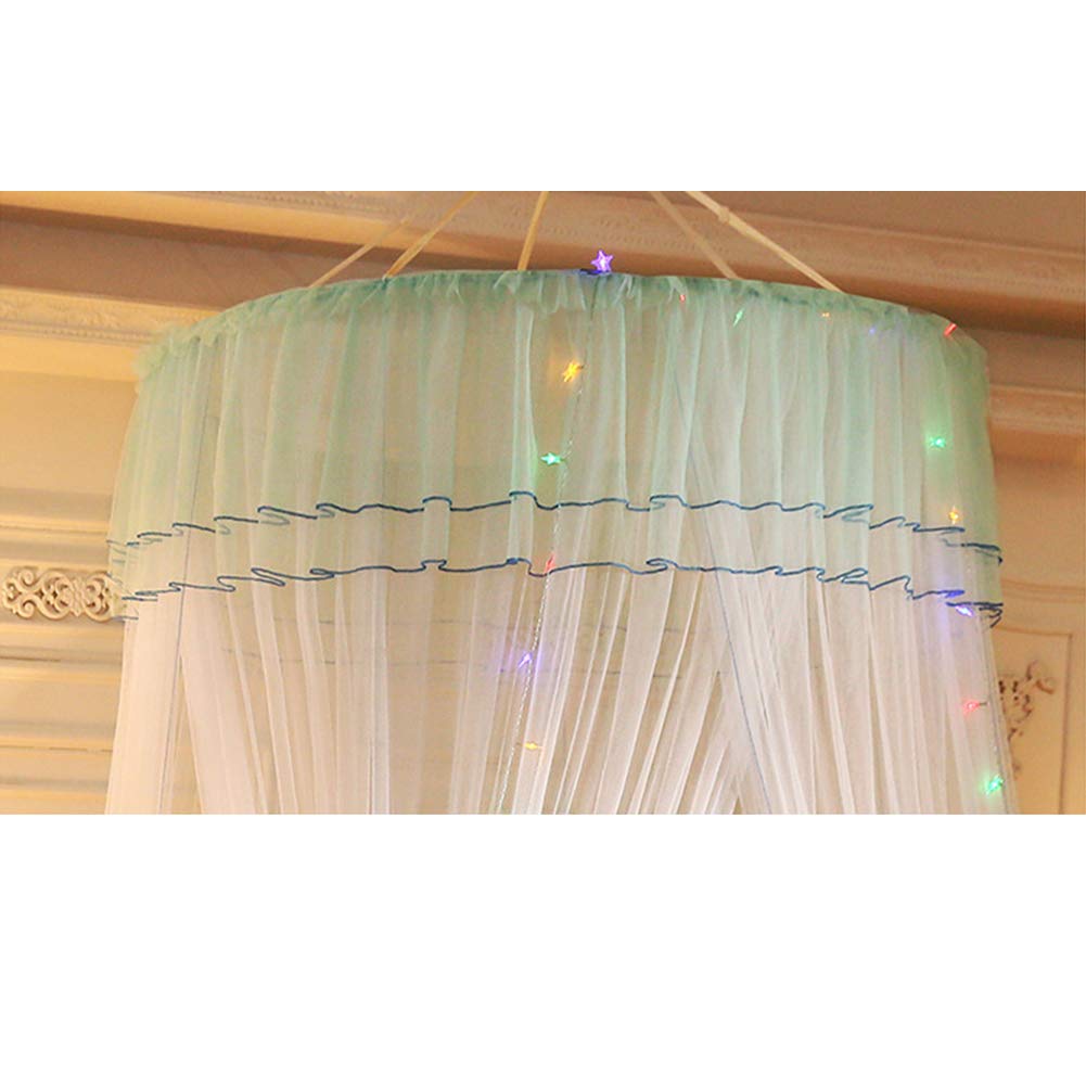 Mosquitera con dosel para cama, diseño romántico de cúpula redonda con volantes dobles para camas King, Queen, matrimonial, individual, ideal para habitaciones temáticas de princesas