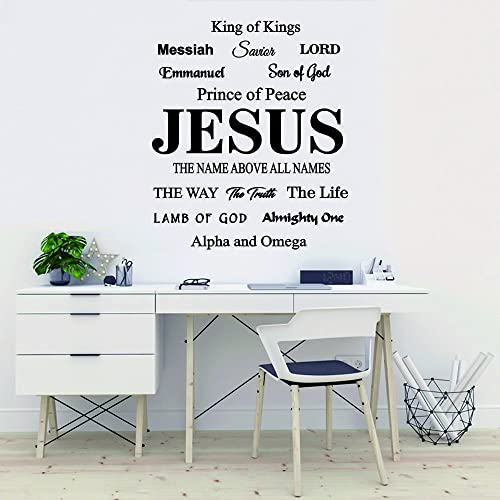 Anfrjji Jesus Wall Sticker Religious Quotes Wall Art Lord Religion Lettering Wall Decal (Son Of God~Savior~Emmanuel~Lamb Of God~Alpha And Omega~Kiing Of Kings) For Living Room Home Decor Effect Size:22"X20"Inch (Black-Jwh277-Jesus) #TOP4