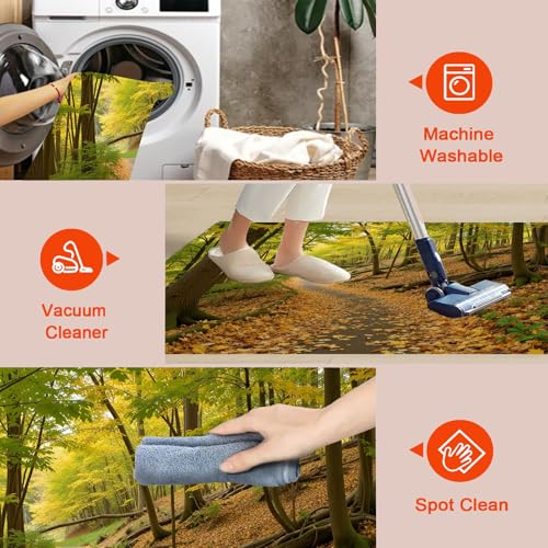 Tapis forêt 120x180 cm grand format imprimé chemin de feuilles
