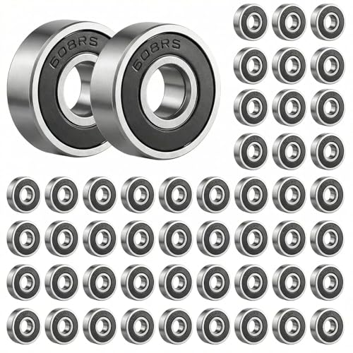 50 Pcs 608-2RS Bearings, 8x22x7mm Skateboard Bearings, Pre-Lubricated...