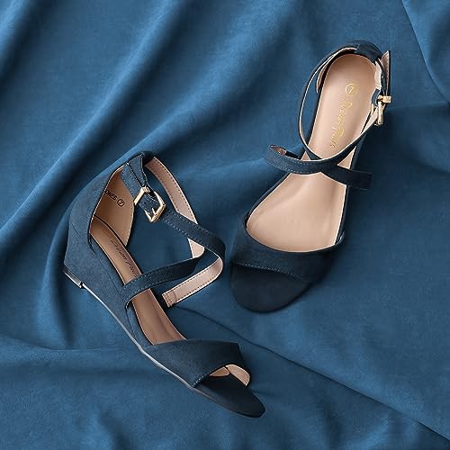 Image of DREAM PAIRS Women's Low Wedge Sandals Ankle Strap Heel Sandal Open Toe Wide Dress Summer Shoes