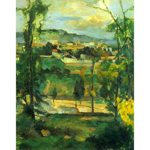 Village derrière les arbres Cezanne grande toile d'art pour sublimer votre salon