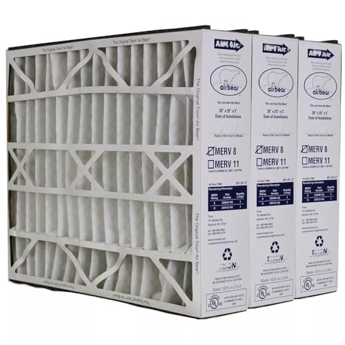 255649-102 (3 Pack) Pleated Furnace Air Filter 20"x25"x5" MERV 8, Replacement for Trion Air Bear OEM