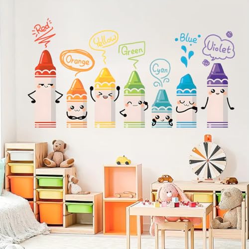 Image of Crayon Color Wall Stickers for Kids Rooms Cartoon Wall Decals for Baby Bedroom Wardrobe Door Decor DIY Mural Decals
