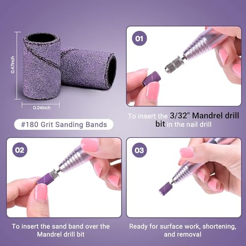 Image of MelodySusie 100 Pcs Nail Drill Bits Sanding Bands for Nail Drill 180 Fine Grit Nail File Sanding Bands for Acrylic Nails Gel Manicures and Pedicure