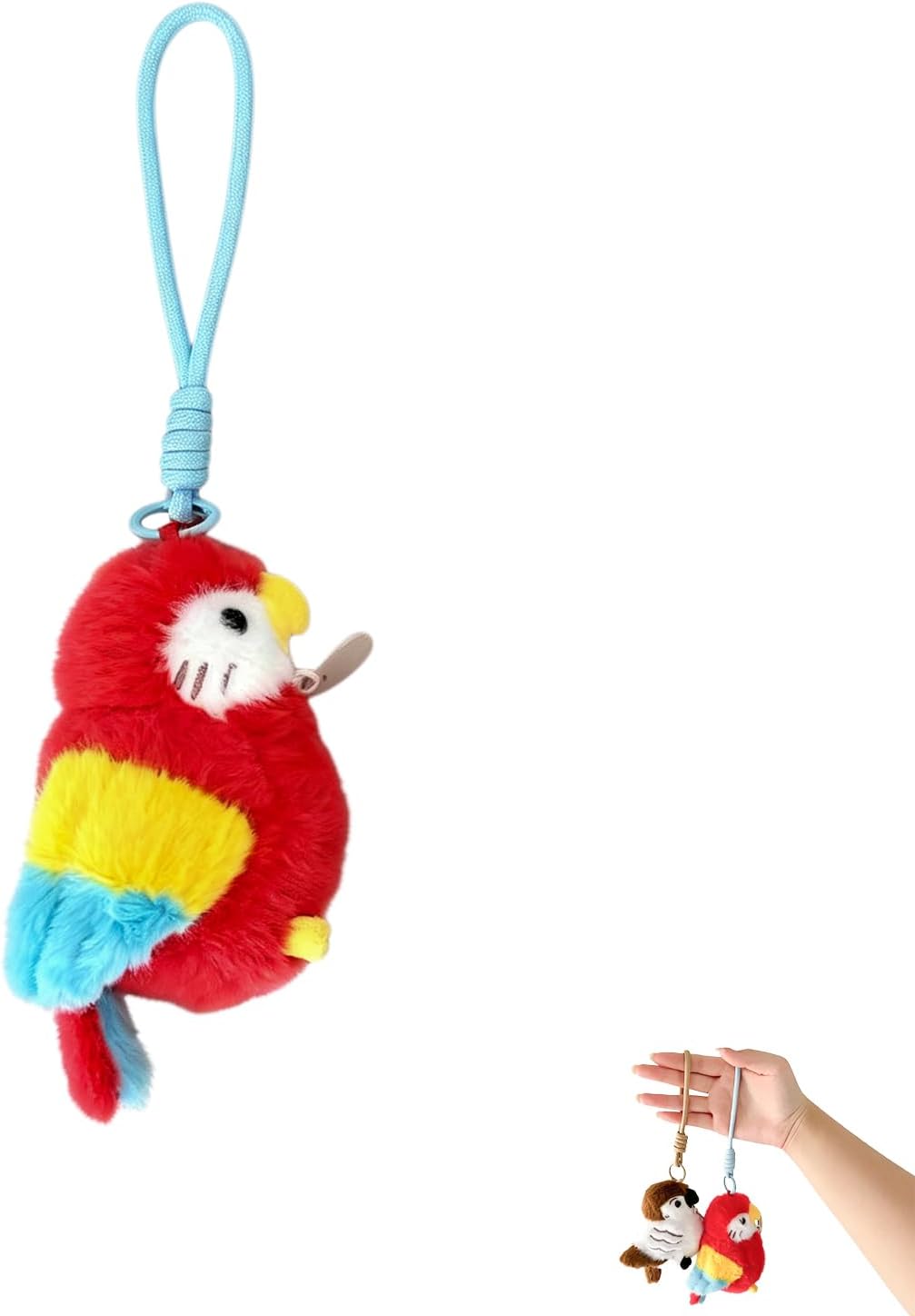 Parrot Plush Keychain Adorable Bird Keychain for Women, Bag Charms and Car Key Accessories, Decorative Backpack Pendant (Rainbow)