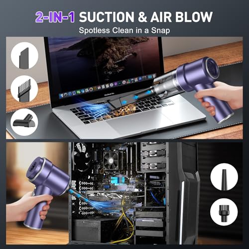 Image of KMM Handheld Car Vacuum Cleaner, 9000PA Vacuum Cleaner & Air Duster, 120W High Power Vacuum Portable Cordless, Hand Held Vacuum Rechargeable with Multi-Nozzles & LED Light for Home, Car, Office