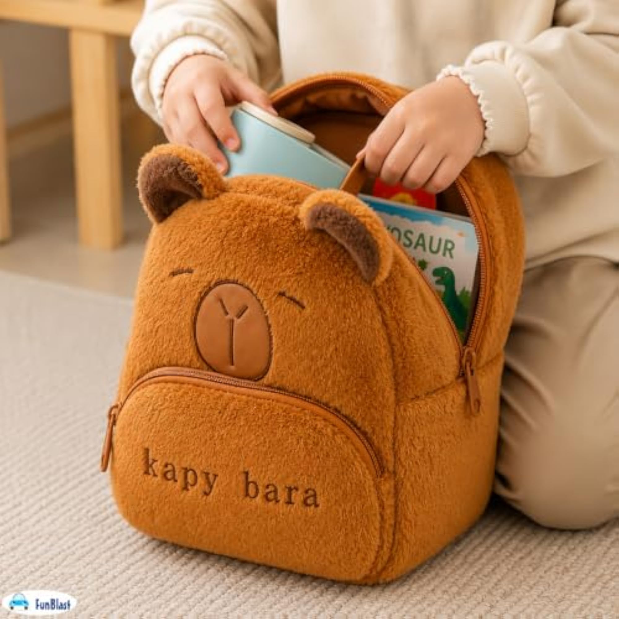 Cute Capybara Soft Fur Bagpack for Kids, Cartoon School Bag