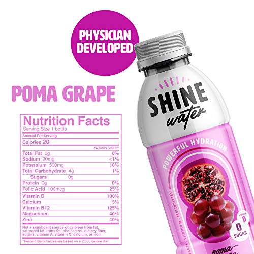 Powerful Hydration Water, Flavored Drink with Vitamin D, Antioxidant Beverage, Zero Sugar, Pack of 12 Bottles, 500mL Each - ShineWater (Poma-Grape) - Thumbnail 3