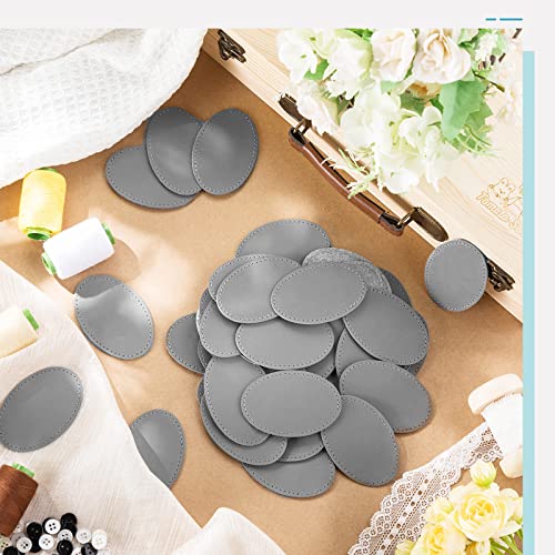 60 Pcs Blank Leatherette Hat Patches With Adhesive Oval Leatherette Rectangle Patch Faux Leather Patches For Hats Custom Fabric Repair Sew Laser Supplies, 3 X 2 Inches (Light Gray) #TOP6