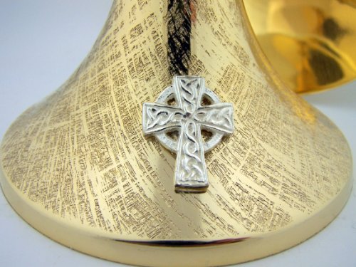 Big 8 1/4" Church Chapel Gold Gilded Priest Celtic Chalice & Paten Pastor Gift