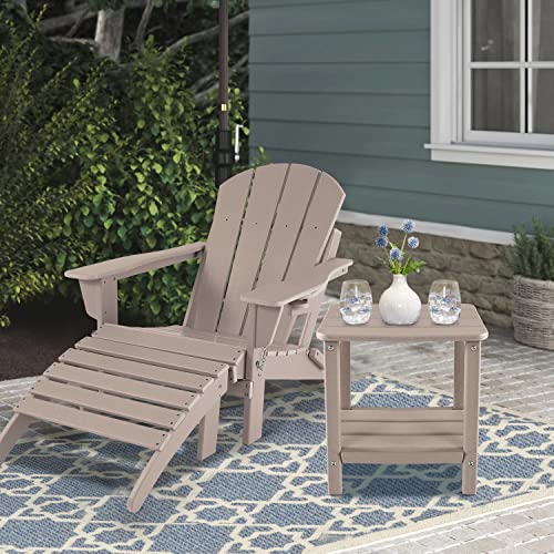 Abcpatio Outdoor Weather Resistant Adirondack Side Table With 2 Shelves For Patio Backyard Pool, Light Brown #TOP5