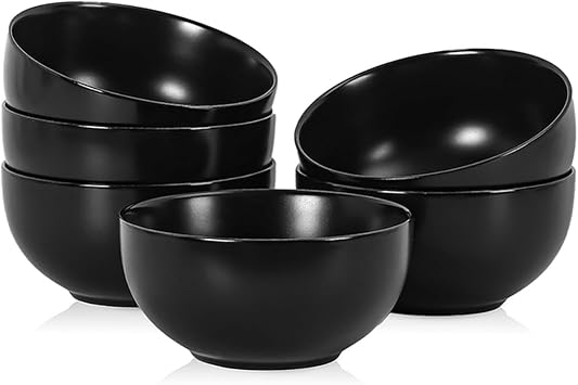 Selamica Ceramic Ice Cream Bowls, 12 oz Small Bowls Set of 6, 4.7 Inch Ceramic Bowls for Dessert, Snack, Fruit, Microwave Dishwasher Safe, Matte Black