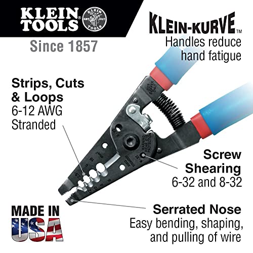 Klein Tools 11053 Klein-Kurve Wire Stripper And Cutter For 6-12 Awg Stranded Wire, 7-1/8-Inch,Blue/Red #TOP1
