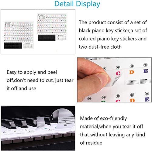 LYPER Set van 2 pianotoetsenbordstickers voor 88/61/54/49/37 toetsen, kleurrijke grote vette letter-pianostickers voor beginners, transparante afneembare pianotoets-etiketten, toetsenbordstickers - Image 6
