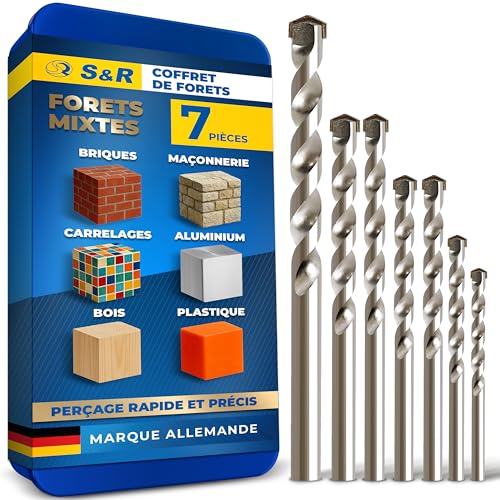 S&R - S&R Coffret de Forets Béton Mur, Bois, Métal. Coffret Forets Mixte à percussions avec tige ronde